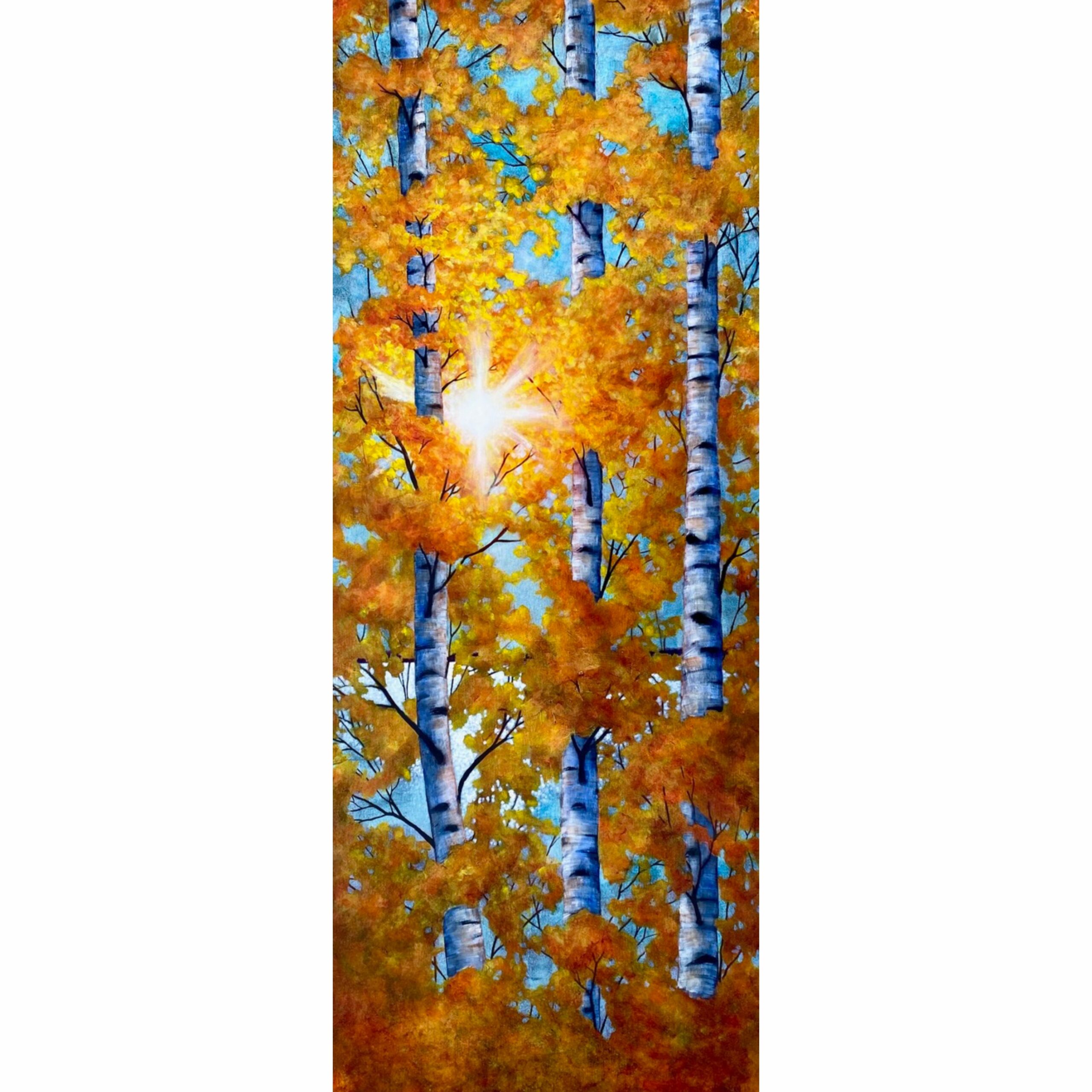 Autumn's Last Stand, original acrylic golden autumn tree painting by Melissa Jean at Effusion Art Gallery in Invermere, BC.