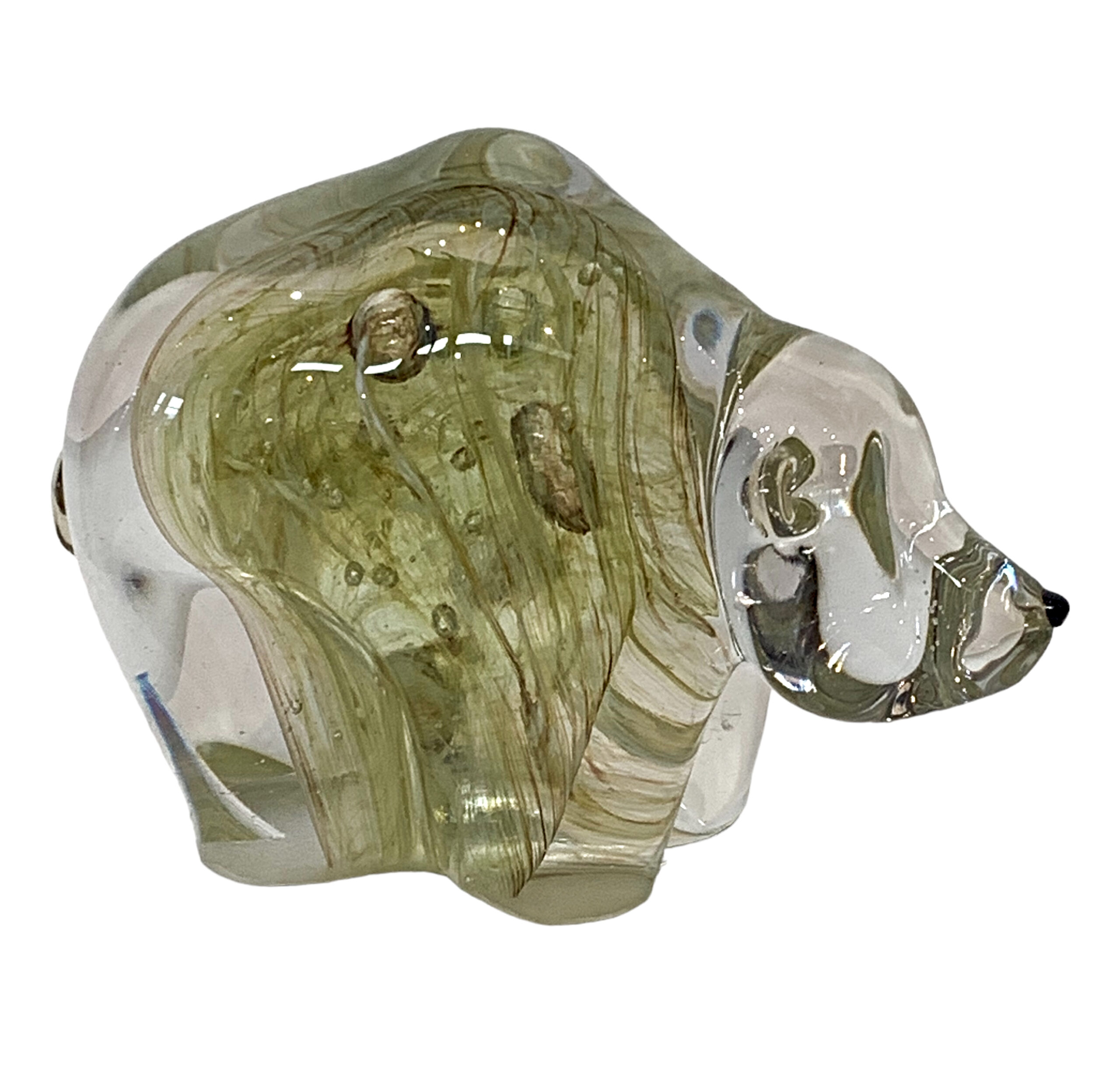 One of a kind blown glass grizzly bear sculpture by Hayden MacRae at Effusion Art Gallery in Invermere, BC