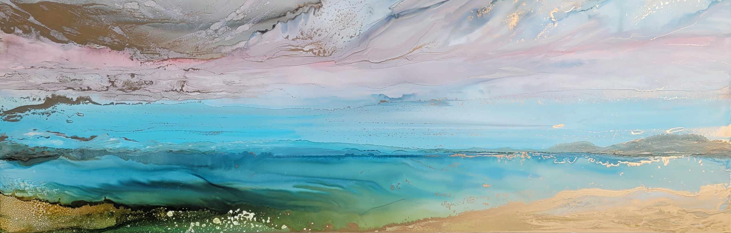 Calm Within, original alcohol ink abstract landscape painting by Paulina Tokarski at Effusion Art Gallery in Invermere, BC