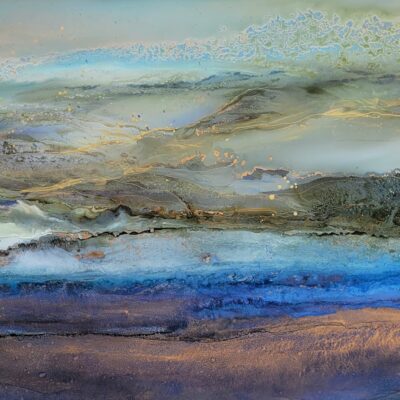 Rustic Calm, original alcohol ink abstract landscape painting by Paulina Tokarski at Effusion Art Gallery in Invermere, BC