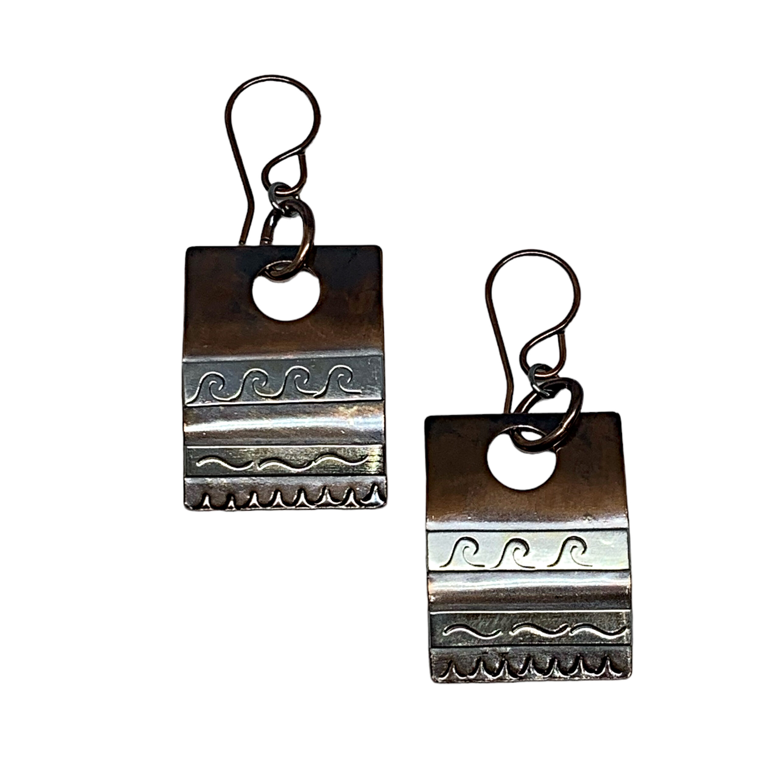 Handmade silver + copper earrings by A&R Jewellery at Effusion Art Gallery in Invermere, BC.