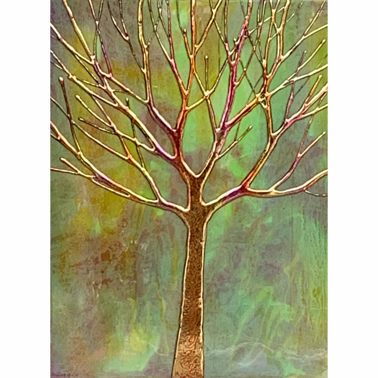 Liberté, mixed media tree painting by Sarah Moffat at Effusion Art Gallery in Invermere, BC.