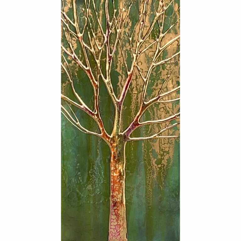 Savannah Moss, mixed media tree painting by Sarah Moffat at Effusion Art Gallery in Invermere, BC.