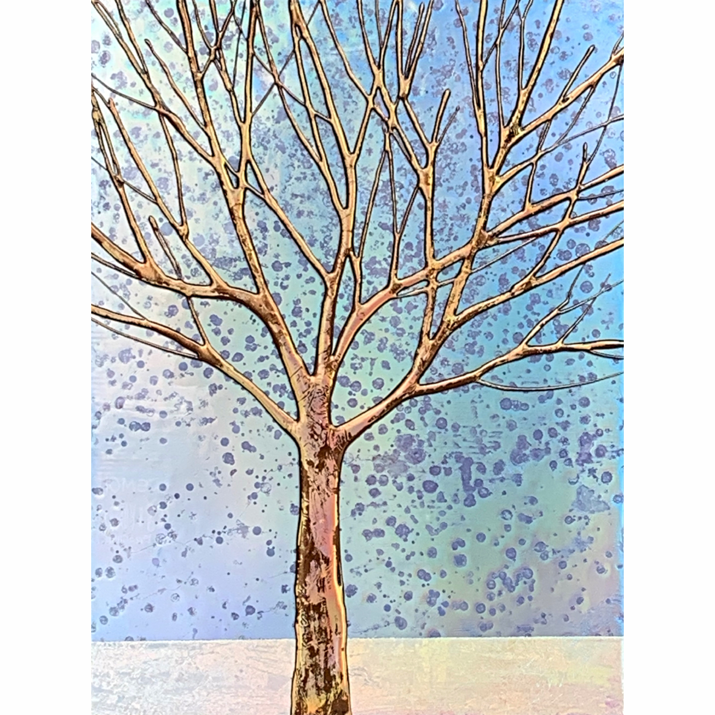 Twilight, mixed media tree painting by Sarah Moffat at Effusion Art Gallery in Invermere, BC.