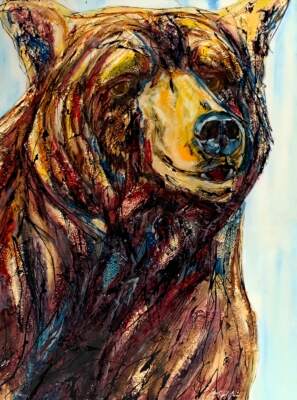 Ground of Being, mixed media bear painting by Canadian artist David Zimmerman | Effusion Art Gallery in Invermere, BC.