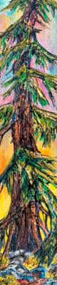 Ride, mixed media narrow tree painting by Canadian artist David Zimmerman | Effusion Art Gallery in Invermere, BC