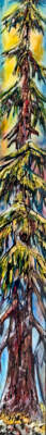 Who are You Becoming, mixed media narrow tree painting by Canadian artist David Zimmerman | Effusion Art Gallery in Invermere, BC