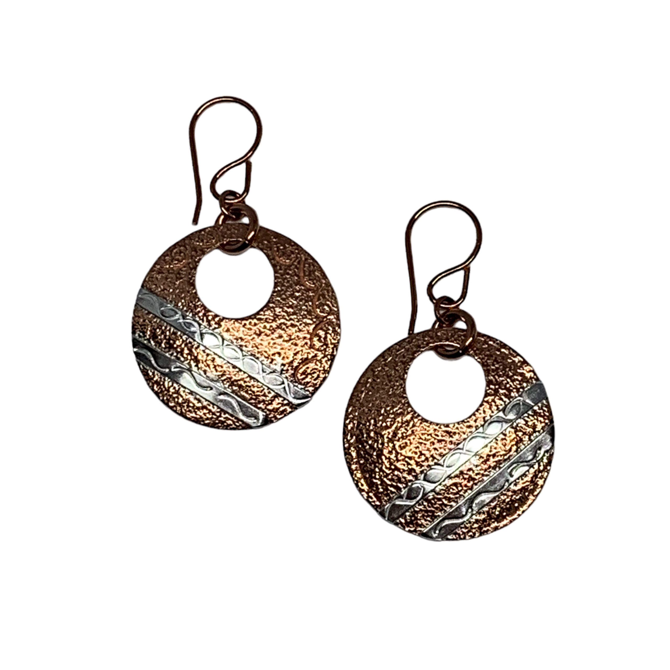Handmade silver + copper earrings by A&R Jewellery at Effusion Art Gallery in Invermere, BC.