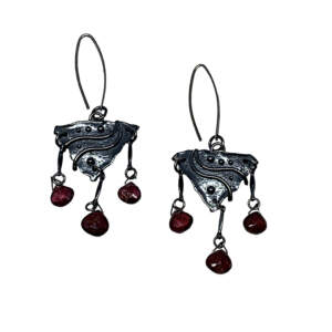 Handmade silver and pink tourmaline earrings by A&R Jewellery at Effusion Art Gallery in Invermere, BC.