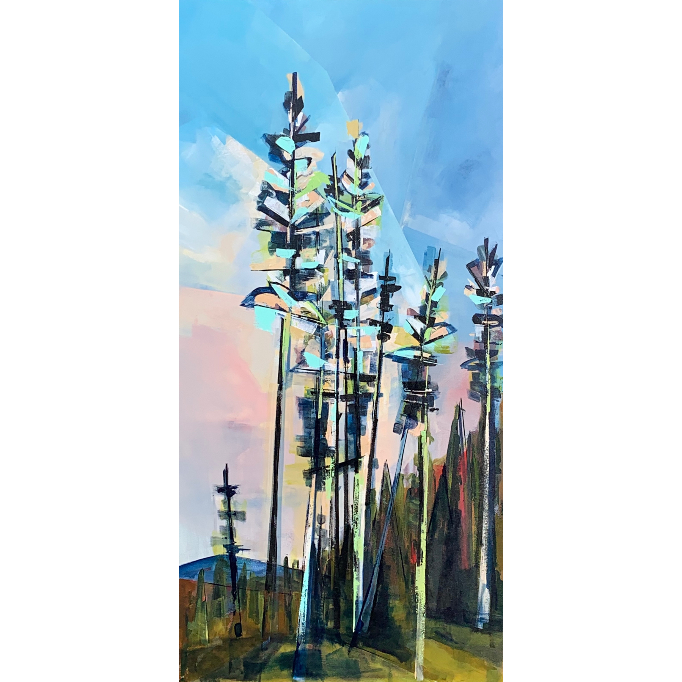 These Trees, original acrylic sunset landscape painting by Canadian artist Katie Lois at Effusion Art Gallery in Invermere, BC.