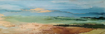 Daydream Whispers II, original alcohol ink loose landscape painting by Canadian artist Paulina Tokarski at Effusion Art Gallery in Invermere, BC.