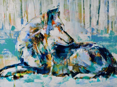 Noble Profile, original acrylic wolf painting by Verne Busby at Effusion Art Gallery in Invermere, BC.