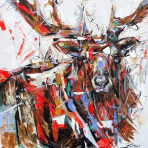 Dappled, original acrylic elk painting by Canadian artist Laura Stevens at Effusion Art Gallery in Invermere, BC.