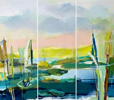 Through the Creek, original acrylic lake landscape painting by Katie Lois at Effusion Art Gallery in Invermere, BC