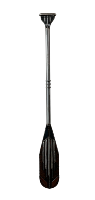 Splash Paddle, one-of-a-kind reclaimed steel canoe paddle sculpture by Canadian artist Wendy Stone at Effusion Art Gallery in Invermere, BC.