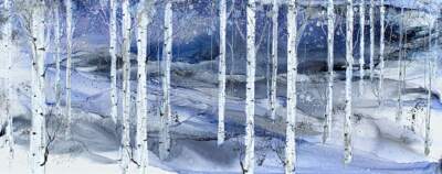 Moonlit Grove, original alcohol ink tree landscape painting by Canadian artist Paulina Tokarski at Effusion Art Gallery in Invermere, BC.