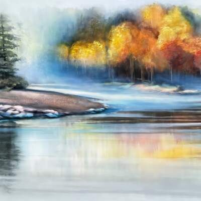 Captured, acrylic landscape painting by Canadian artist Jane Bronsch at Effusion Art Gallery in Invermere, BC.