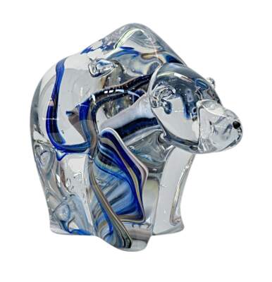 Blown glass Galaxy Bear by Canadian glass artist Hayden MacRae at Effusion Art Gallery in Invermere, BC.