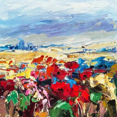 The Best Magic There Is, original oil loose floral landscape painting by Canadian artist Kimberly Kiel at Effusion Art Gallery in Invermere, BC.