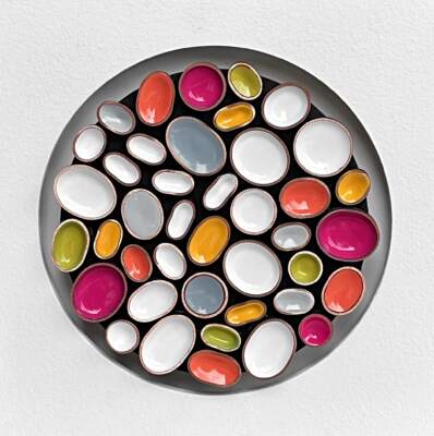 Cha Cha, original 3-D mixed media abstract painting by Canadian artist Richelle Osborne at Effusion Art Gallery in Invermere, BC.