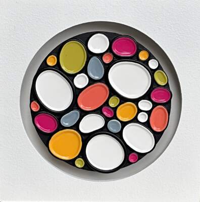 Tango II, original 3-D mixed media abstract painting by Canadian artist Richelle Osborne at Effusion Art Gallery in Invermere, BC.