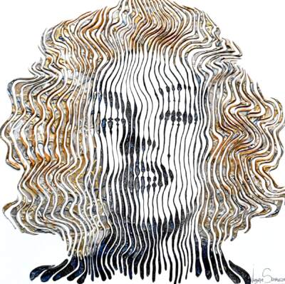 Marilyn Monroe Eclipsed Muse, original 3-D mixed media painting of Marilyn Monroe by Canadian artist Virginie Schroeder at Effusion Art Gallery in Invermere, BC.