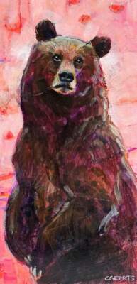Cailin, original mini mixed media standing bear painting by Canadian artist Connie Geerts at Effusion Art Gallery in Invermere, BC.