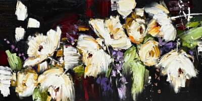 Could Have Been Anywhere, original modern floral painting with copper leaf by Canadian artist Kimberly Kiel at Effusion Art Gallery in Invermere, BC.