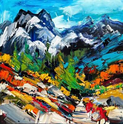 Iconic Images of the Rockies: Mount Assiniboine 2, original mountain landscape painting of Mount Assiniboine by Canadian artist Kimberly Kiel at Effusion Art Gallery in Invermere, BC.