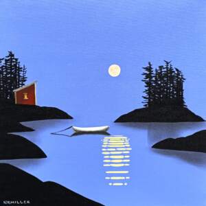 Twice in a Blue Moon, original mixed media landscape painting by Canadian artist Natasha Miller at Effusion Art Gallery in Invermere, BC.