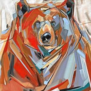 Widescreen, original acrylic bear painting by Canadian artist Laura Stevens at Effusion Art Gallery in Invermere, BC.