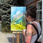 The Approach, original acrylic local mountain landscape painting of Mount Nelson by Canadian artist Katie Lois at Effusion Art Gallery in Invermere, BC.