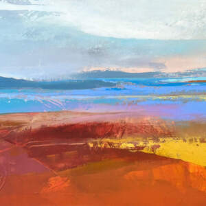 Cerulean Horizon, original acrylic loose landscape painting by Canadian artist Jane Bronsch at Effusion Art Gallery in Invermere, BC.