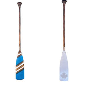 Canada True Paddle 6, one-of-a-kind hand-painted wooden paddle with the Canadian maple leaf by artist Kara Masters at Effusion Art Gallery in Invermere, BC.