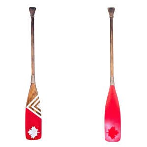 Canada True Paddle 7, one-of-a-kind hand-painted wooden paddle with the Canadian maple leaf by artist Kara Masters at Effusion Art Gallery in Invermere, BC.