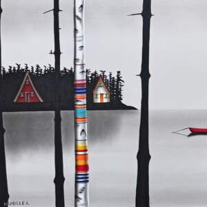 The Colours of the Wind, original mixed media lake landscape painting by Canadian artist Natasha Miller at Effusion Art Gallery in Invermere, BC.