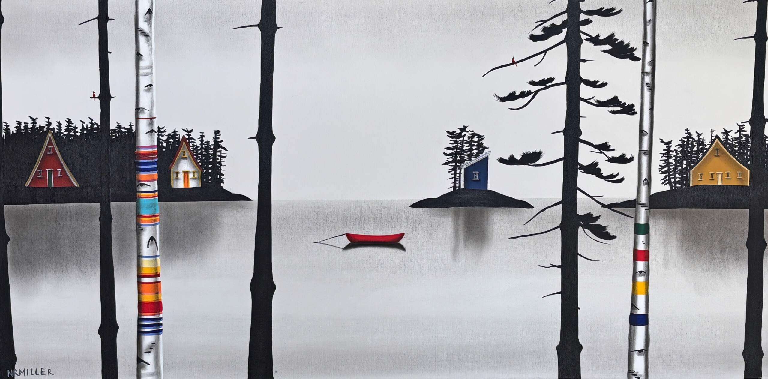 The Colours of the Wind, original mixed media lake landscape painting by Canadian artist Natasha Miller at Effusion Art Gallery in Invermere, BC.
