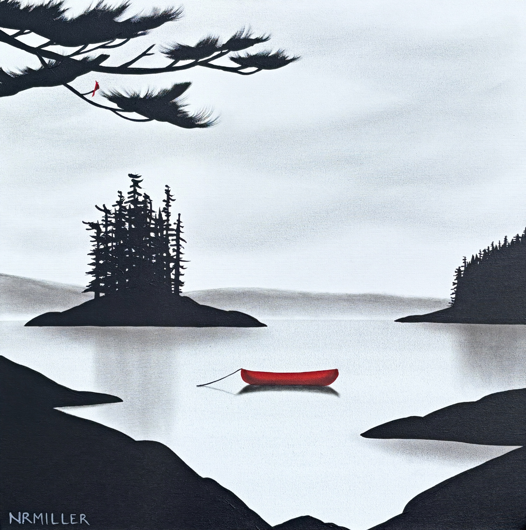 Up Until Now, original mixed media lake landscape painting by Canadian artist Natasha Miller at Effusion Art Gallery in Invermere, BC.