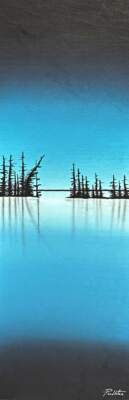 Hub of the Valley original mixed media painting of a quiet lake landscape night by Canadian artist Cody Pendleton at Effusion Art Gallery in Invermere, BC.