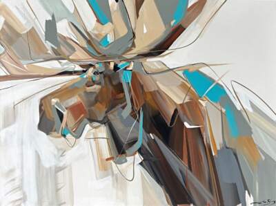 Clear-Eyed, original acrylic moose painting by Canadian artist Laura Stevens at Effusion Art Gallery in Invermere, BC.