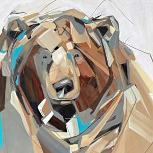 Clear-Eyed, original acrylic bear painting by Canadian artist Laura Stevens at Effusion Art Gallery in Invermere, BC.