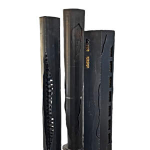 Earth, Water, Air and Fire, set of three one-of-a-kind reclaimed metal sculptures that are lit within by Canadian metal artist Wendy Stone at Effusion Art Gallery in Invermere, BC.