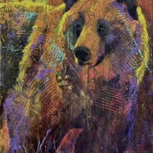 Kootenay Tapestry, original acrylic bear painting by Canadian artist John Webster at Effusion Art Gallery in Invermere, BC.