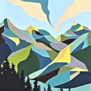 Alpine Meadows, original acrylic local landscape painting of Lynx Loop Trail at Panorama Mountain Resort by Canadian artist Michelle Barkway at Effusion Art Gallery in Invermere, BC.