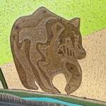 Lost in Thought, original cast glass panel  featuring a bear by Canadian artist Heather Cuell at Effusion Art Gallery in Invermere, BC.