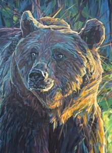 Brave New World, original acrylic grizzly bear painting by Canadian artist Keith Dalgleish at Effusion Art Gallery in Invermere, BC.