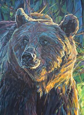 Brave New World, original acrylic grizzly bear painting by Canadian artist Keith Dalgleish at Effusion Art Gallery in Invermere, BC.