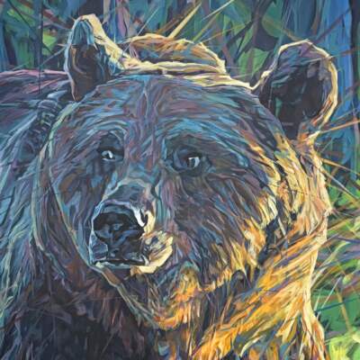 Brave New World, original acrylic grizzly bear painting by Canadian artist Keith Dalgleish at Effusion Art Gallery in Invermere, BC.