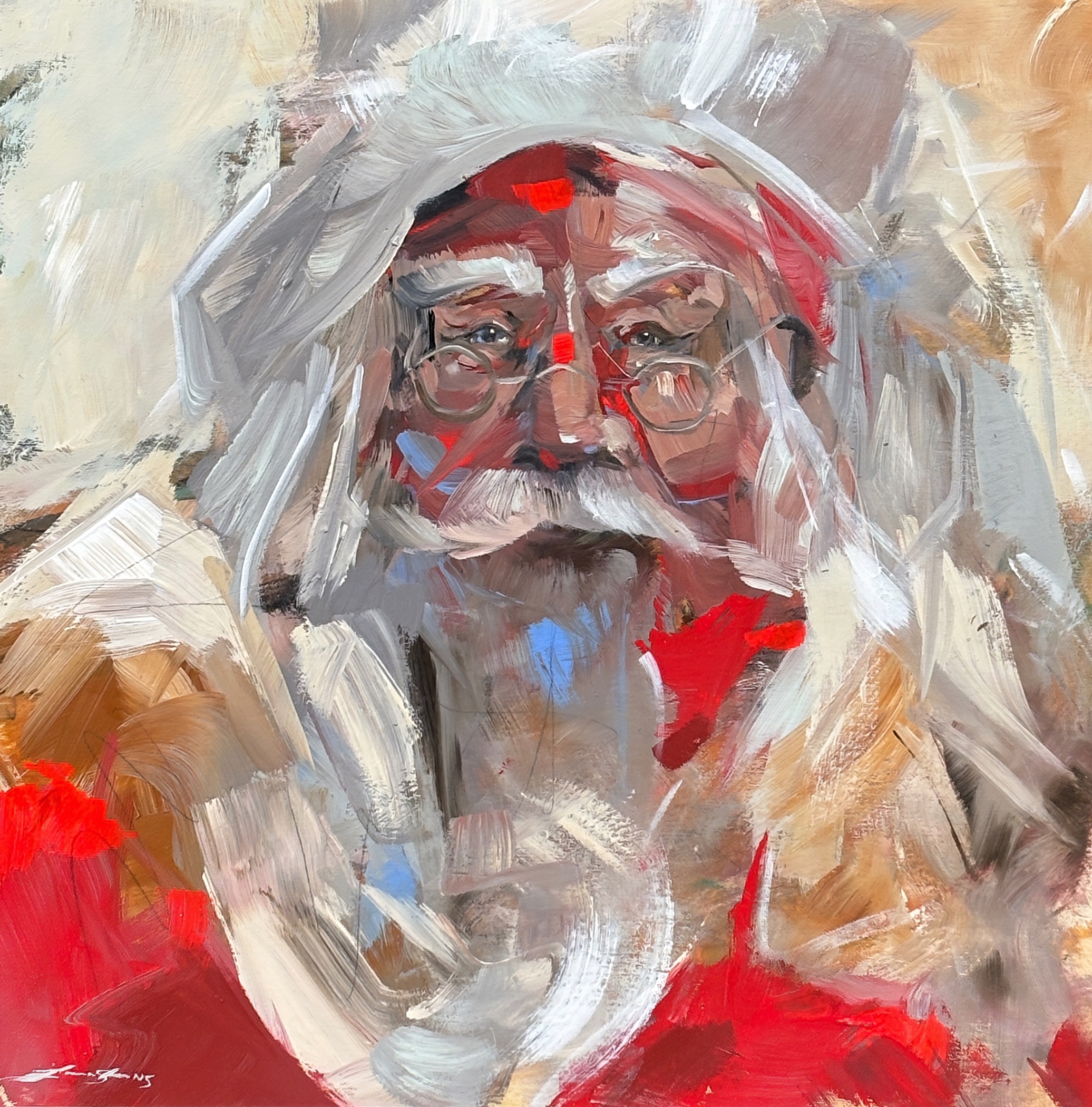 Sweet Chariot, original acrylic vintage Santa painting by Canadian artist Laura Stevens at Effusion Art Gallery in Invermere, BC.