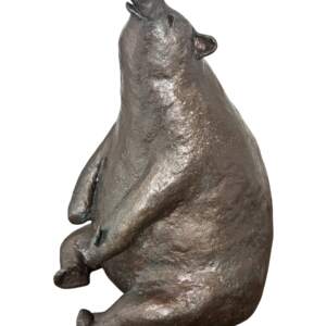 Butterfly Lover (large), original mixed media sculpture of a cute bear with a butterfly on its nose by Canadian artist Karin Taylor at Effusion Art Gallery in Invermere, BC.